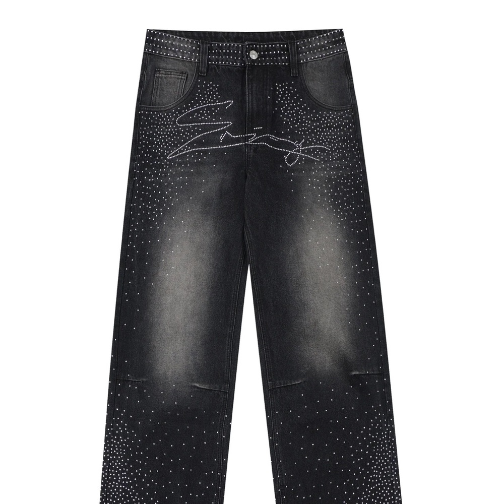 Elegant Black Embellished Straight Leg Jeans